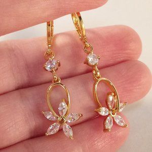 18K Yellow Gold Filled Flower Swirl Diamond Zircon Dangle Earrings Women's Gift